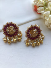 Round ruby Lakshmi earrings with pearls bunch-Earrings-PL-House of Taamara