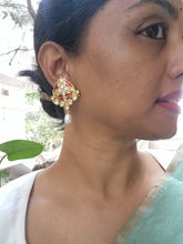 Ruby earrings with enamel and pearl drop-Earrings-PL-House of Taamara