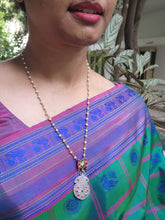 Ruby & emerald pendant chain with kundan inlay work on natural jade stone-Silver Neckpiece-CI-House of Taamara