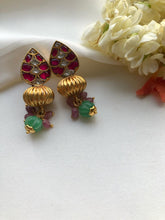 Ruby kundan and bead drop earrings-Earrings-PL-House of Taamara