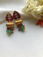 Ruby kundan and bead drop earrings-Earrings-PL-House of Taamara