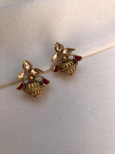 Ruby kundan with antique style bead earrings-Earrings-PL-House of Taamara