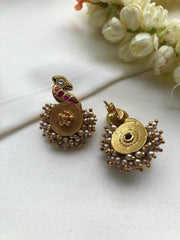 Ruby peacock earrings with pearls around-Earrings-PL-House of Taamara