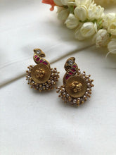 Ruby peacock earrings with pearls around-Earrings-PL-House of Taamara