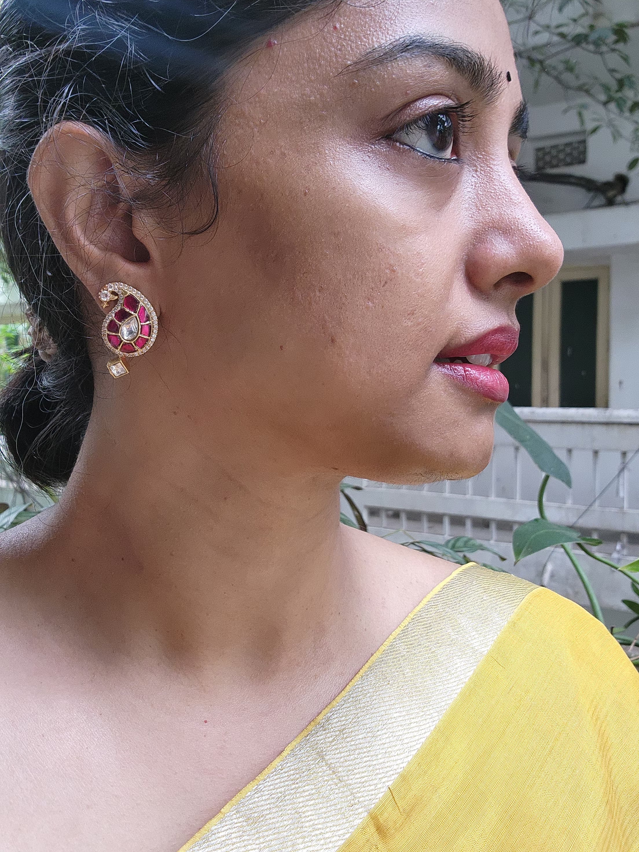 Ruby zircon paisley studds-Earrings-PL-House of Taamara