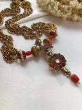 Semi precious kundan necklace with peacock motifs & gold polish chain-Silver Neckpiece-PL-House of Taamara