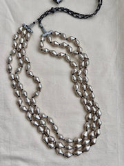 Silver dholki beads 3 layer chain-Silver Neckpiece-CI-House of Taamara