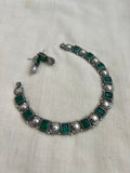 Silver polish emerald necklace set with earrings-Silver Neckpiece-CI-House of Taamara