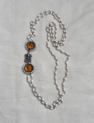 Silver side mope long chain with Ganesha & yellow citrine stones-Silver Neckpiece-CI-House of Taamara