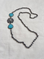 Silver side mope long chain with blue chalcedony stones-Silver Neckpiece-CI-House of Taamara
