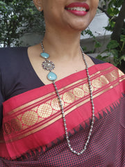 Silver side mope long chain with blue chalcedony stones-Silver Neckpiece-CI-House of Taamara