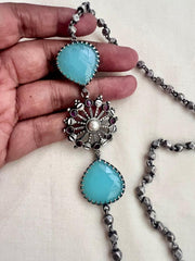 Silver side mope long chain with blue chalcedony stones-Silver Neckpiece-CI-House of Taamara