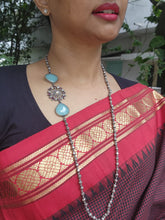 Silver side mope long chain with blue chalcedony stones-Silver Neckpiece-CI-House of Taamara