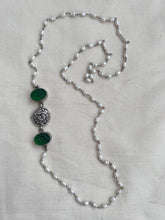 Silver side mope long chain with carved green onyx stones-Silver Neckpiece-CI-House of Taamara