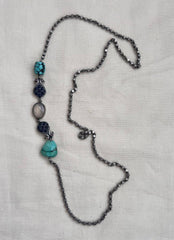 Silver side mope long chain with turquoise beads-Silver Neckpiece-CI-House of Taamara