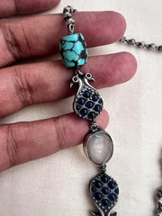Silver side mope long chain with turquoise beads-Silver Neckpiece-CI-House of Taamara