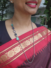 Silver side mope long chain with turquoise beads-Silver Neckpiece-CI-House of Taamara