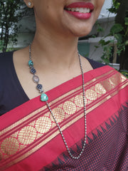 Silver side mope long chain with turquoise beads-Silver Neckpiece-CI-House of Taamara