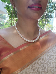 Single Line Fresh Water Pearls-Silver Neckpiece-House of Taamara-House of Taamara