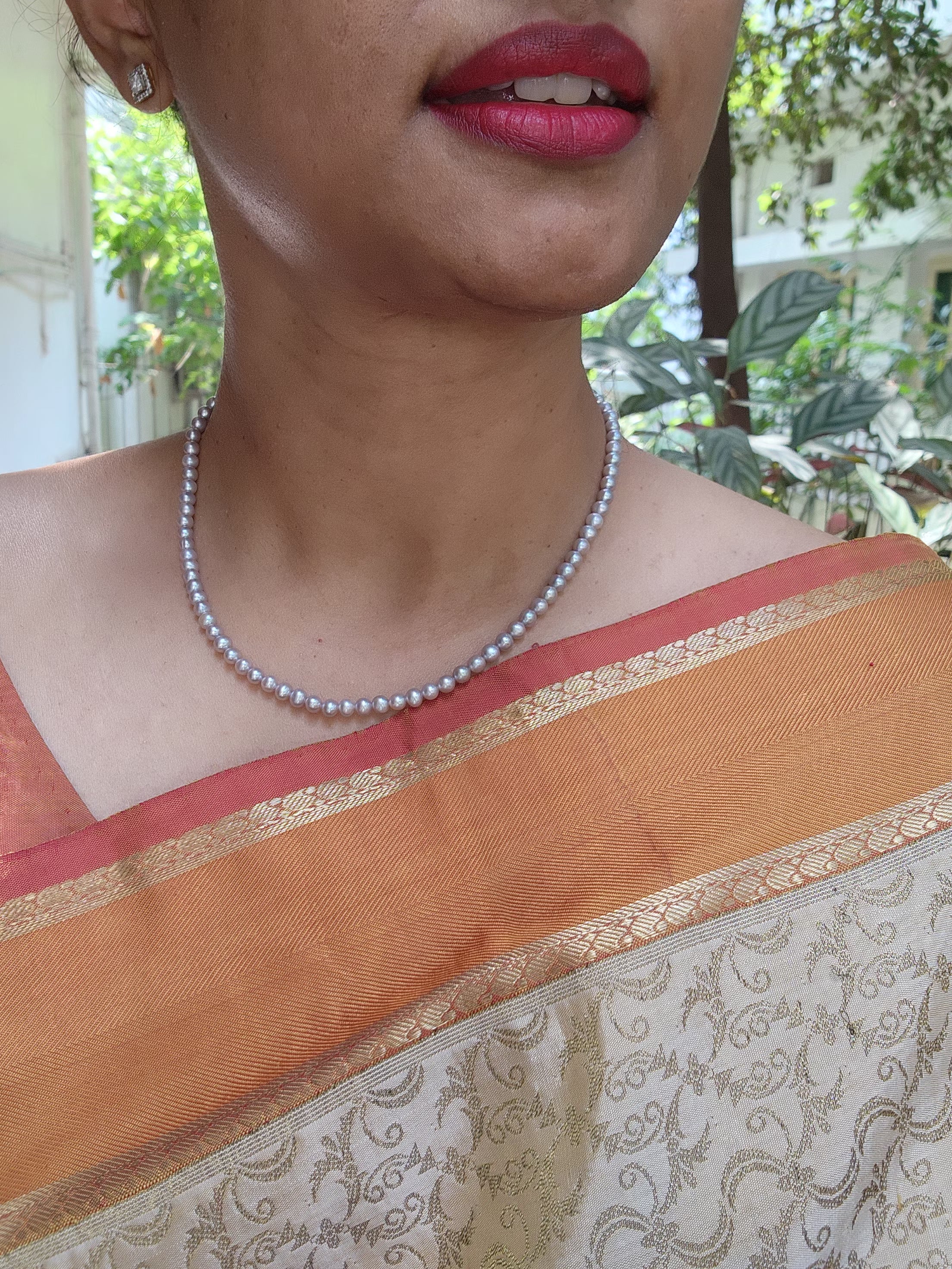 Single Line Fresh Water Pearls-Silver Neckpiece-House of Taamara-House of Taamara