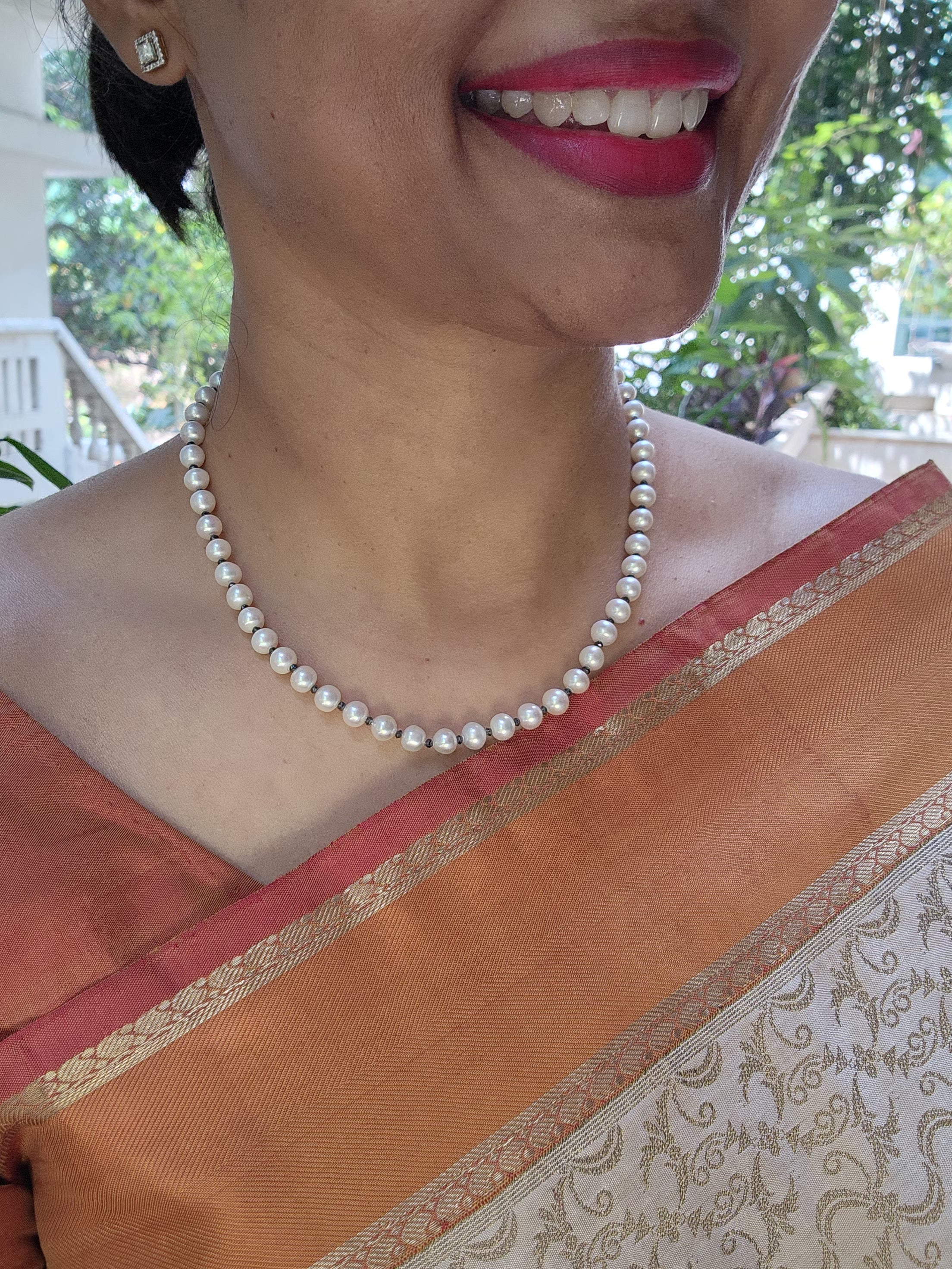 Single Line Fresh Water Pearls-Silver Neckpiece-House of Taamara-House of Taamara