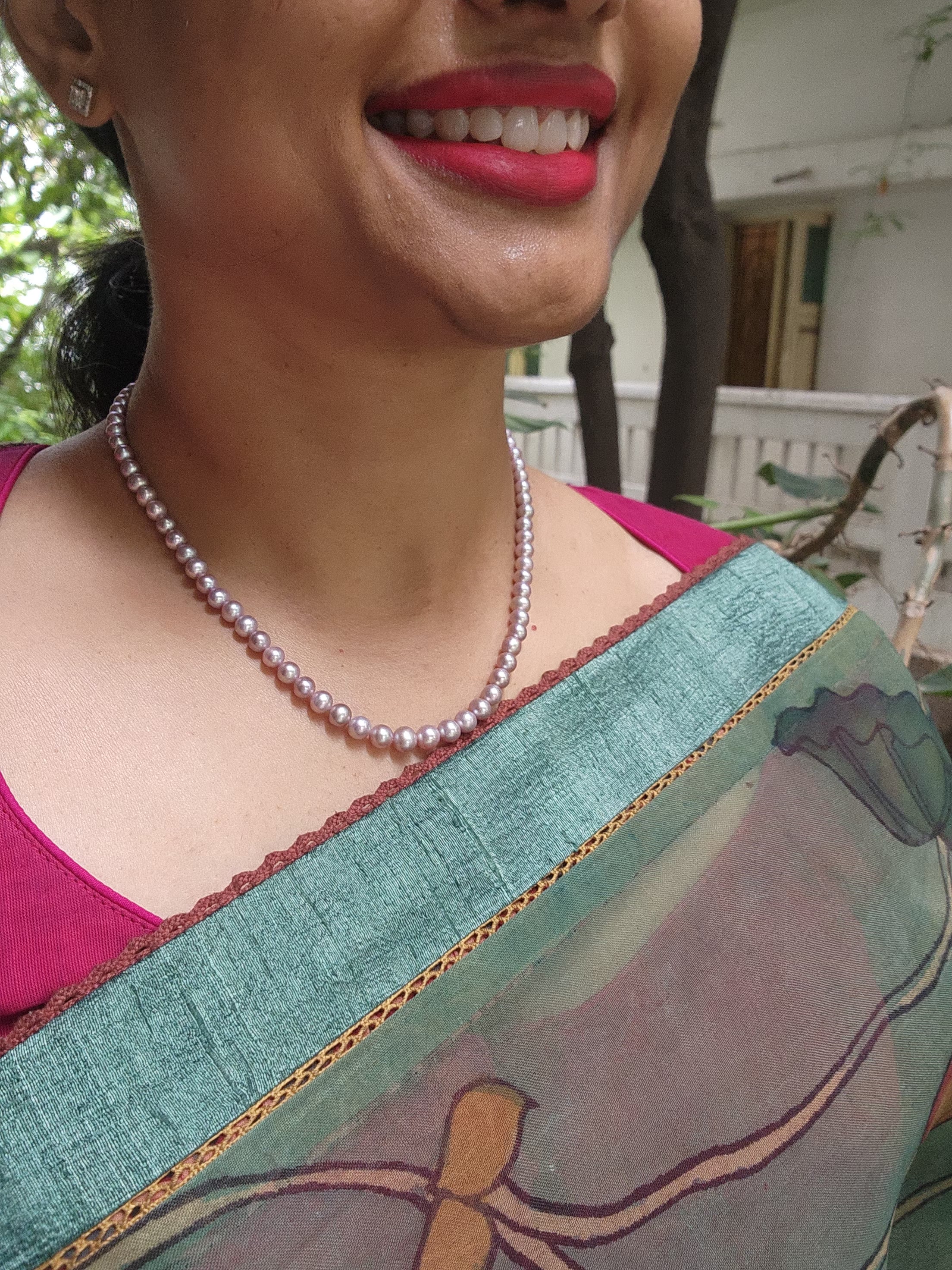 Single Line Fresh Water Pearls-Silver Neckpiece-House of Taamara-House of Taamara