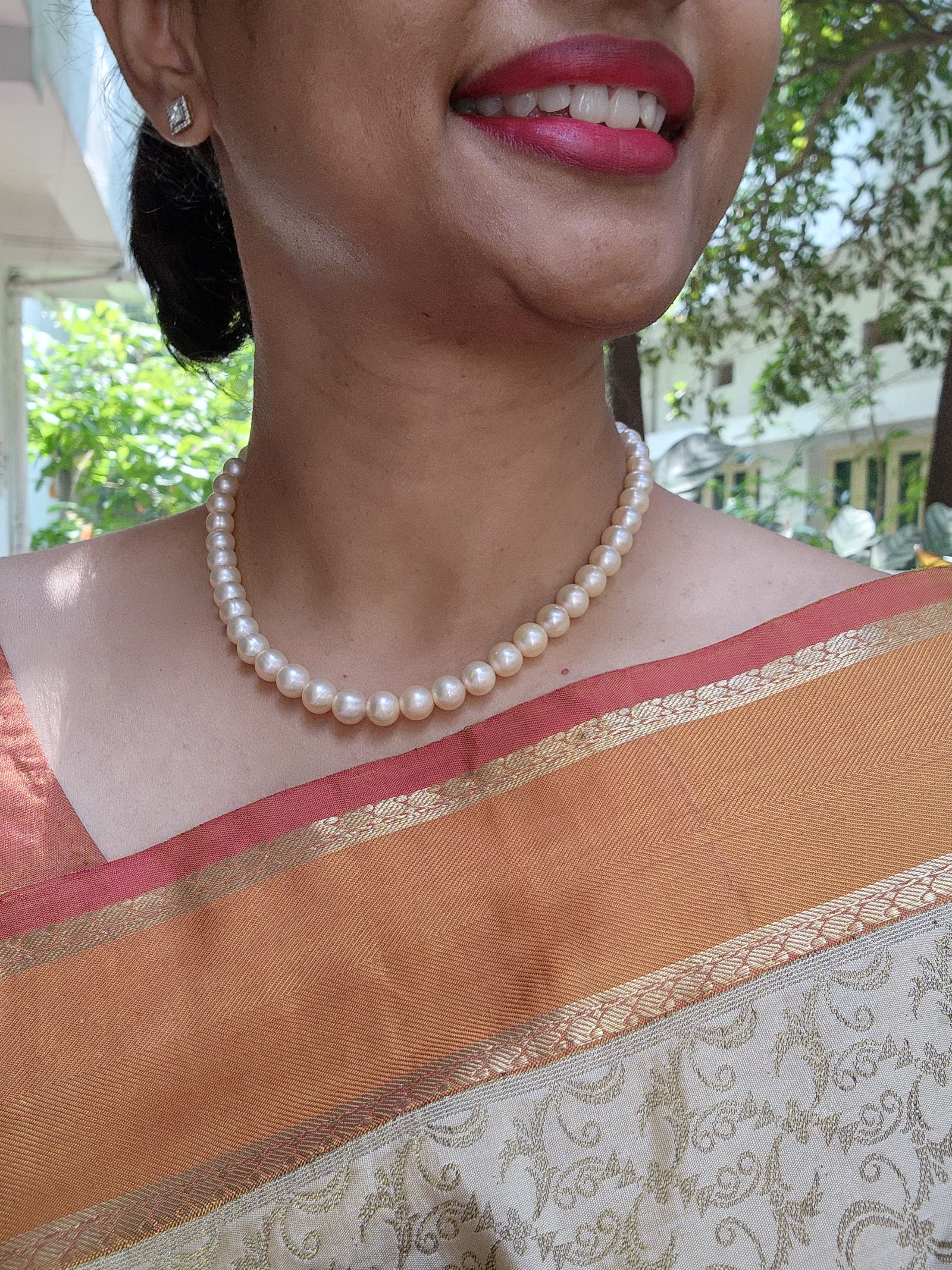 Single Line Fresh Water Pearls-Silver Neckpiece-House of Taamara-House of Taamara
