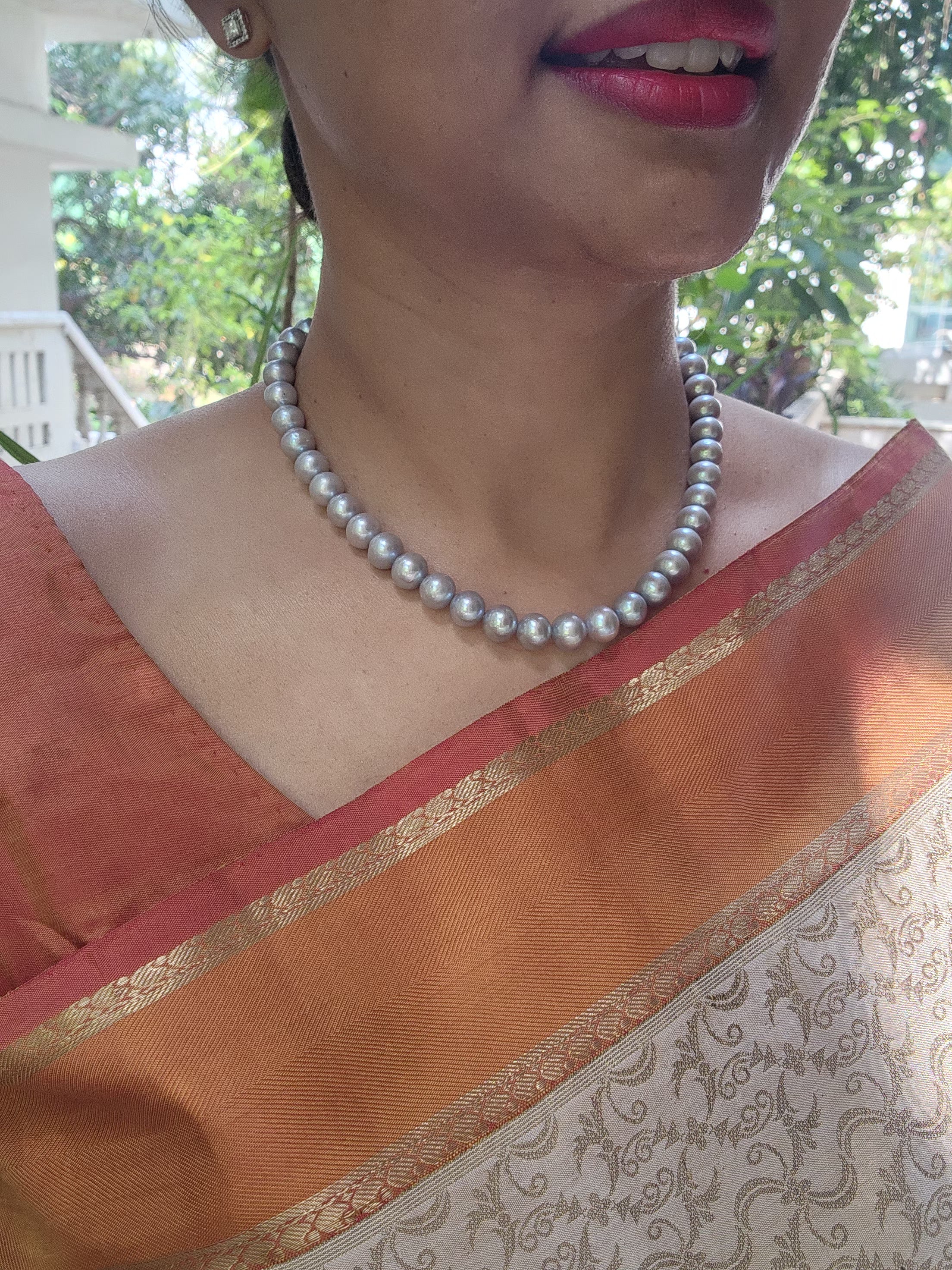 Single Line Fresh Water Pearls-Silver Neckpiece-House of Taamara-House of Taamara