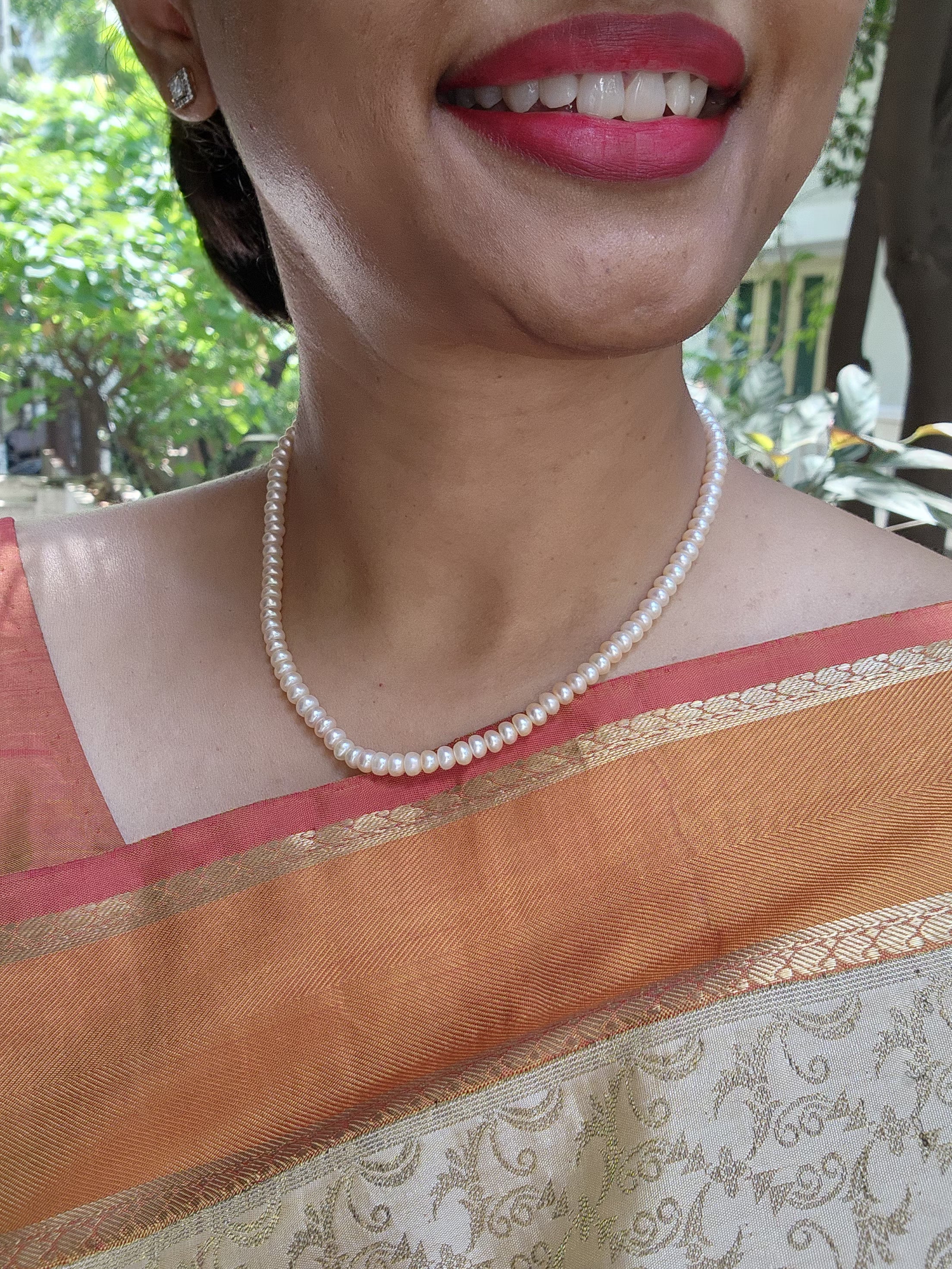 Single Line Fresh Water Pearls-Silver Neckpiece-House of Taamara-House of Taamara