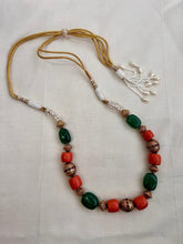 Stringed chain with corals, ruby, nakash & jade beads and pearls-Silver Neckpiece-CI-House of Taamara
