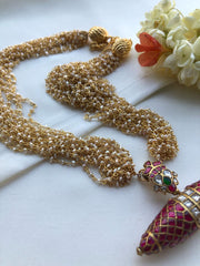 Tai Tai pendant with Pearls bunch mala-Silver Neckpiece-PL-House of Taamara