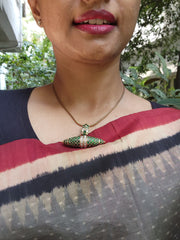 Tai tai green pendant with antique polish chain-Silver Neckpiece-PL-House of Taamara