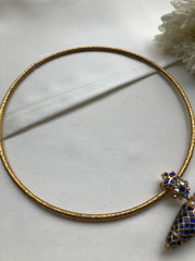 Textured Hasli with Vintage style blue tai tai pendant-Silver Neckpiece-PL-House of Taamara