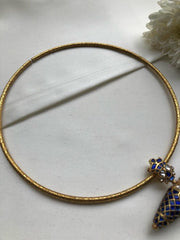 Textured Hasli with Vintage style blue tai tai pendant-Silver Neckpiece-PL-House of Taamara