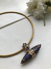 Textured Hasli with Vintage style blue tai tai pendant-Silver Neckpiece-PL-House of Taamara