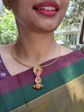 Thick gold polish hasli with antique style flower pendant-Silver Neckpiece-PL-House of Taamara