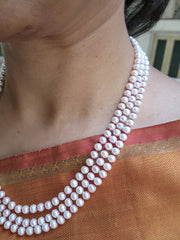 Three Line Fresh Water Pearls-Silver Neckpiece-House of Taamara-House of Taamara
