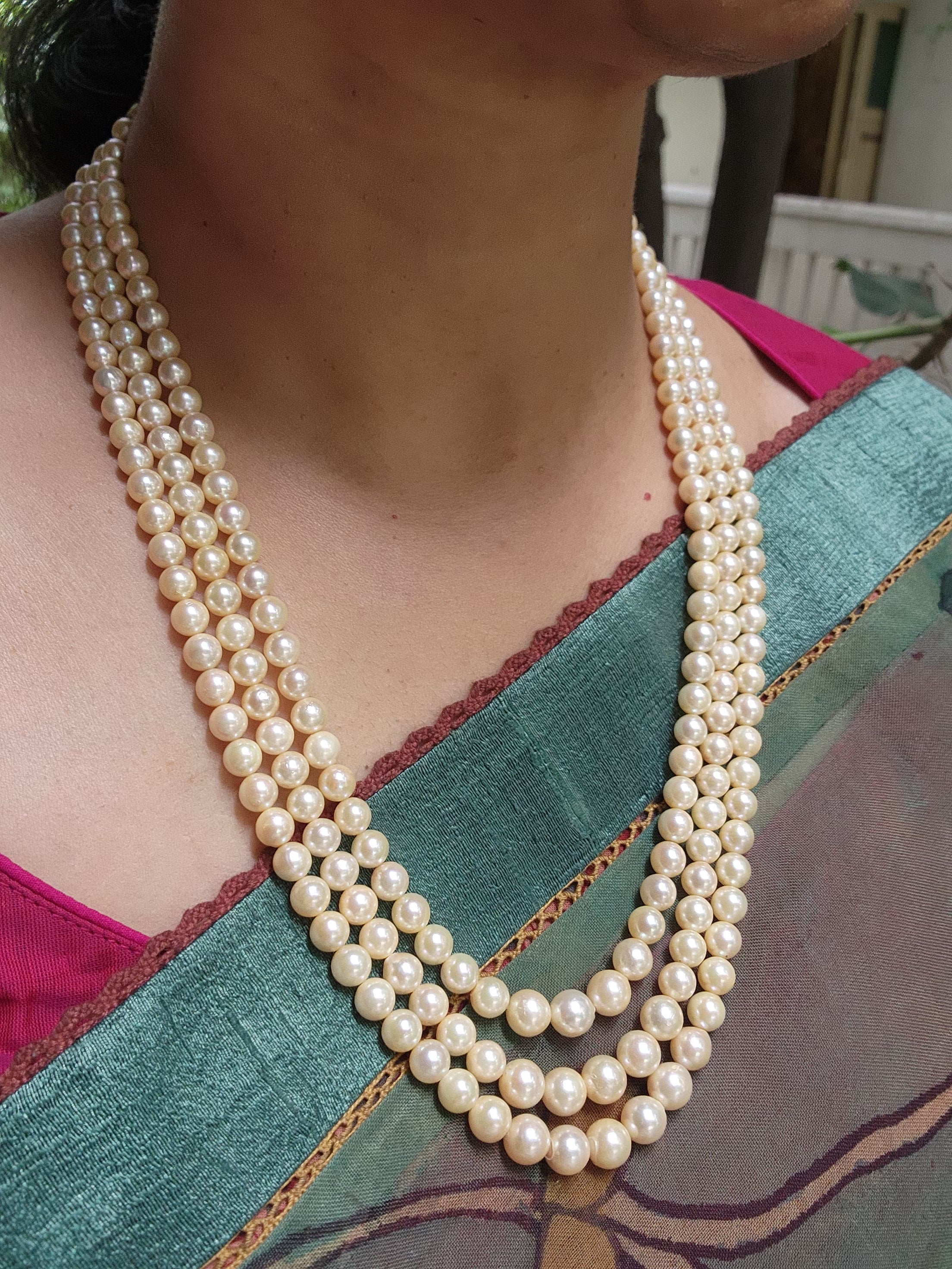 Three Line South Sea Pearls-Silver Neckpiece-House of Taamara-House of Taamara