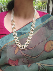 Three Line South Sea Pearls with Emeralds-Silver Neckpiece-House of Taamara-House of Taamara