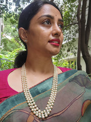 Three Line South Sea Pearls with Emeralds-Silver Neckpiece-House of Taamara-House of Taamara