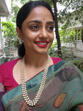 Three Line South Sea Pearls with Emeralds-Silver Neckpiece-House of Taamara-House of Taamara