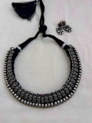 Thussi necklace with earrings, SET-Silver Neckpiece-CI-House of Taamara