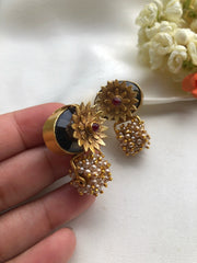 Topaz with antique style flower & pearls bunch-Earrings-PL-House of Taamara