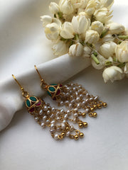 Turquoise and ruby jhumkas with hook earrings-Earrings-PL-House of Taamara