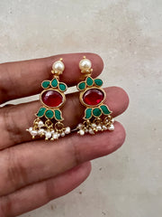 Turquoise & ruby earrings with pearls-Earrings-PL-House of Taamara