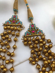 Turquoise side mope with antique style beads 5 layered necklace-Silver Neckpiece-PL-House of Taamara