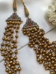 Turquoise side mope with antique style beads 5 layered necklace-Silver Neckpiece-PL-House of Taamara