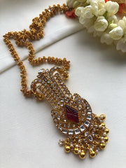 Tussi chain with kundan pendant-Silver Neckpiece-PL-House of Taamara