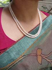 Two Line Fresh Water Pearls-Silver Neckpiece-House of Taamara-House of Taamara