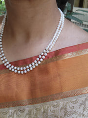 Two Line Fresh Water Pearls-Silver Neckpiece-House of Taamara-House of Taamara